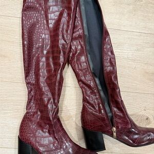 Franco Sarto Burgundy Croc-Embossed Heeled Boots